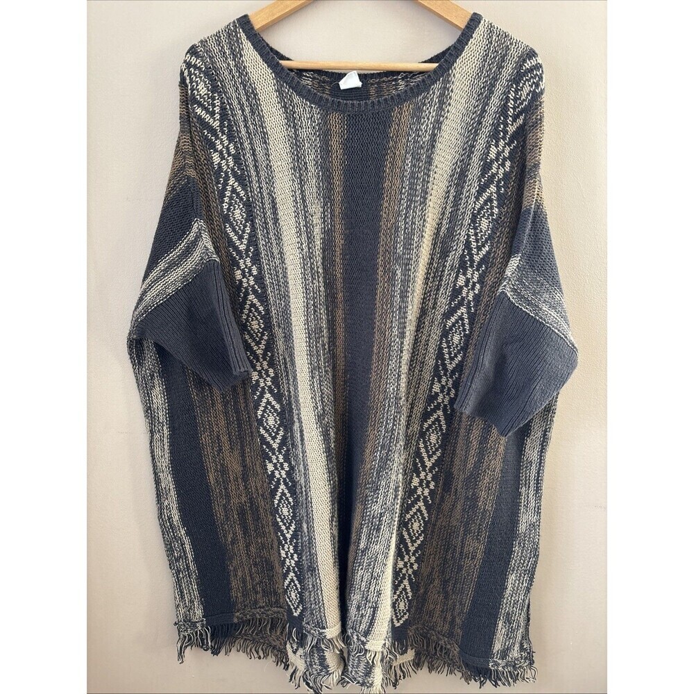 Wild Pearl Women’s M/L Brown Striped Poncho Sweater Sleeves Cozy Fall